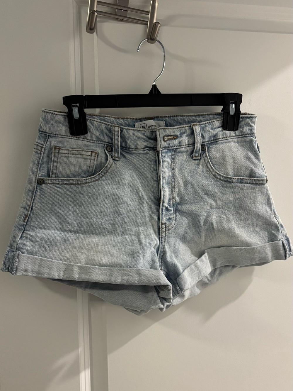 Light Blue High-Rise Rolled Hem Denim Shorts